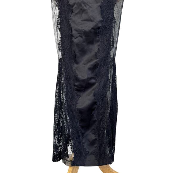 PRETTY LITTLE THING Black Satin Sleeveless Lace Insert Maxi Dress NEW Size 2 - Picture 4 of 13